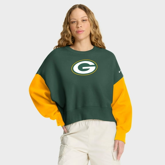 Women's Nike Green Green Bay Packers Oversized Color-Block Pullover Sweatshirt