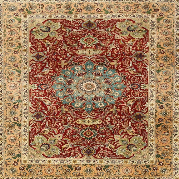 Ahgly Company Machine Washable Indoor Square Traditional Mahogany Brown Area Rugs, 8' Square