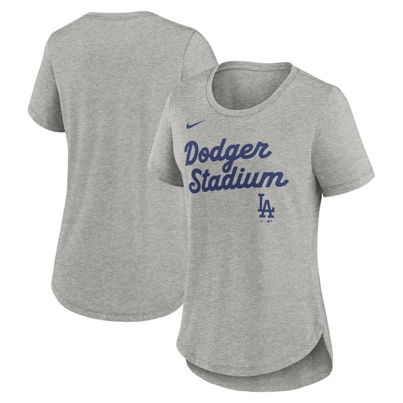 Women's Nike Heather Gray Los Angeles Dodgers Script Tri-Blend T-Shirt