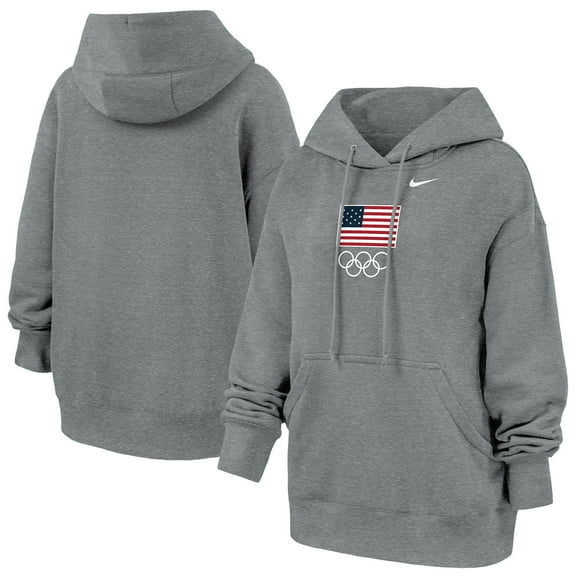Women's Nike Heather Gray Team USA Oversized Phoenix Fleece Hoodie
