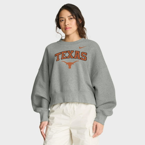 Women's Nike Heather Gray Texas Longhorns Oversized Phoenix Arch Pullover Sweatshirt
