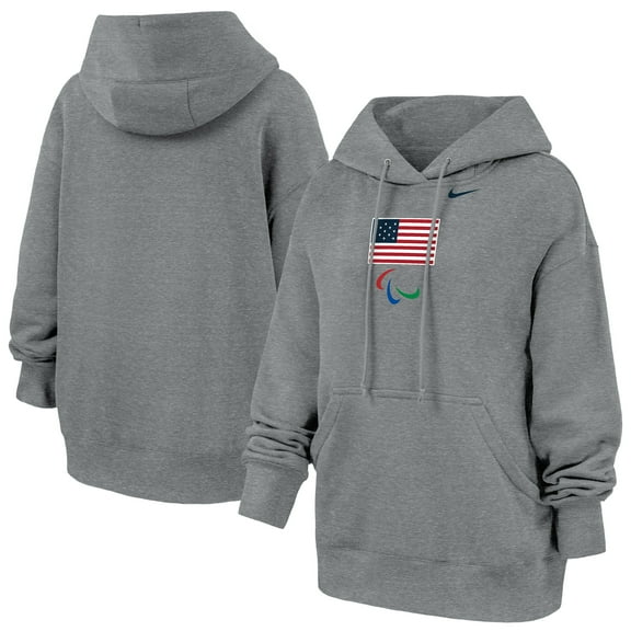Women's Nike Heather Gray U.S. Paralympics Oversized Phoenix Fleece Hoodie