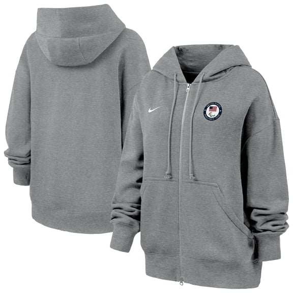 Women's Nike Heather Gray U.S. Paralympics Phoenix Oversized-Fleece Full-Zip Hoodie