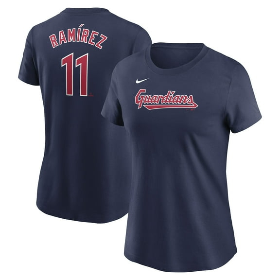 Women's Nike Jos- Ram-rez Navy Cleveland Guardians Cooperstown Collection Fuse Name & Number T-Shirt