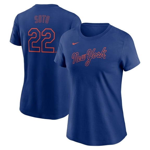 Women's Nike Juan Soto Royal New York Mets Cooperstown Collection Fuse Name & Number T-Shirt