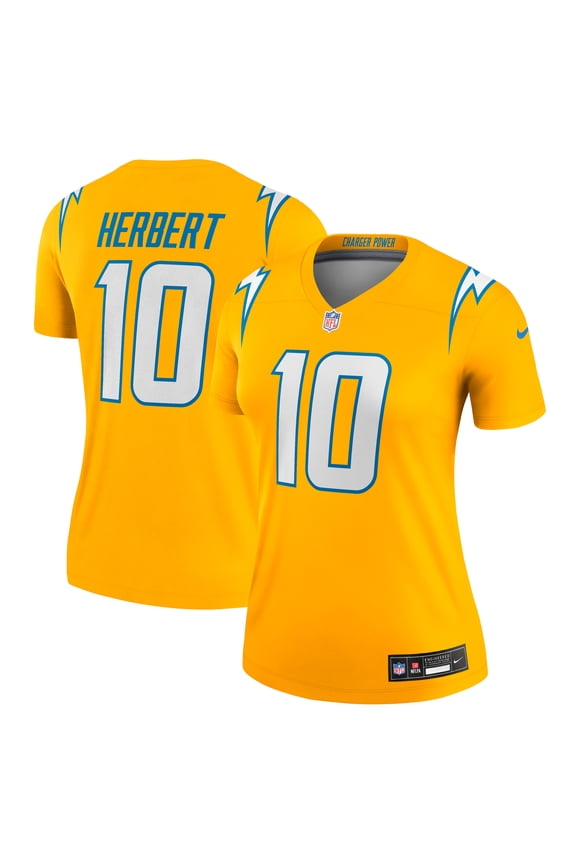 Women's Nike Justin Herbert Gold Los Angeles Chargers Alternate Charger Power Legend Player Performance Top