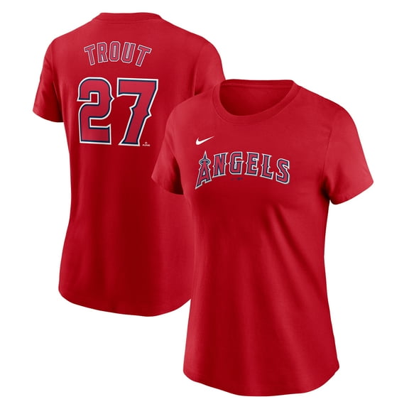 Women's Nike Mike Trout Red Los Angeles Angels Cooperstown Collection Fuse Name & Number T-Shirt