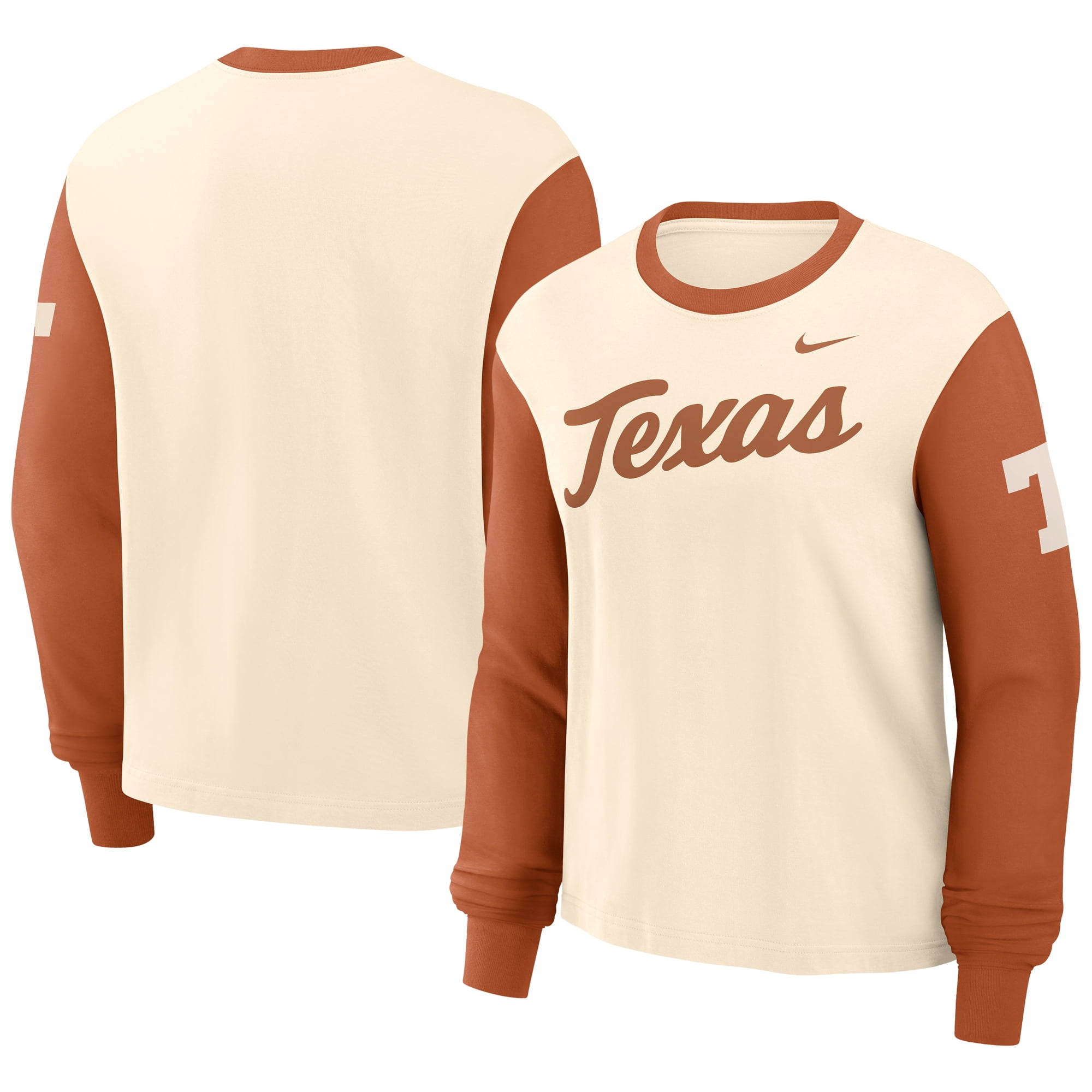 Women's Nike Natural/Burnt Orange Texas Longhorns Color-Block Boxy Long Sleeve T-Shirt - Walmart.com