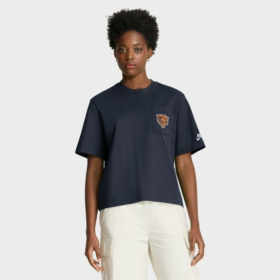 Women's Nike Navy Chicago Bears Rewind Pocket Boxy T-Shirt