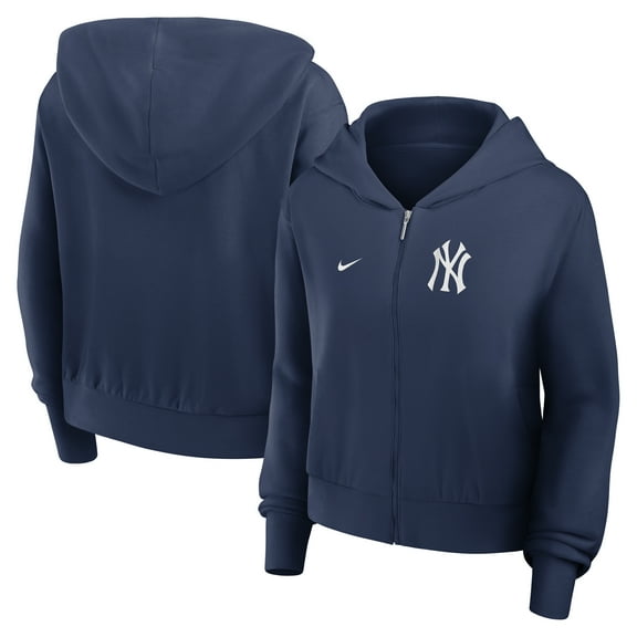 Women's Nike Navy New York Yankees Cropped Chill Full-Zip Hoodie