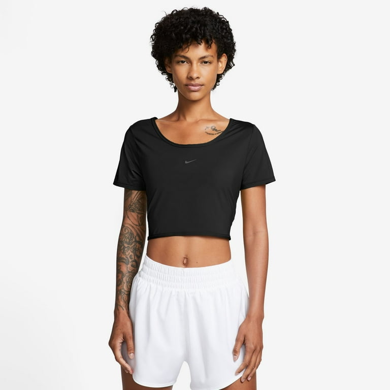 Women s Nike One Dri FIT Crop Twist Short Sleeve Top Color Black Size LARGE