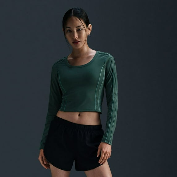 Women's Nike One Fitted Dri-FIT Long-Sleeve Cropped Top Color: Vintage Green Size: XX LARGE