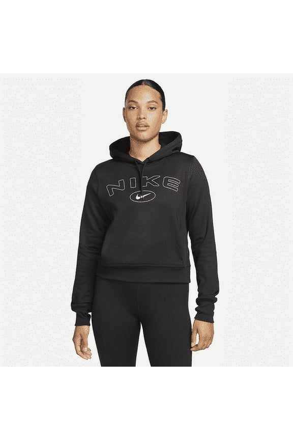 Women's Nike One Therma-FIT Pullover Graphic Hoodie Color: Black Size: X SMALL