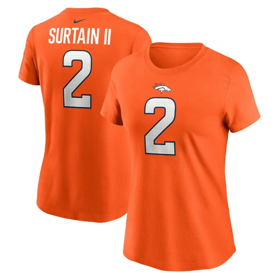 Women's Nike Patrick Surtain II Orange Denver Broncos Player Name & Number T-Shirt
