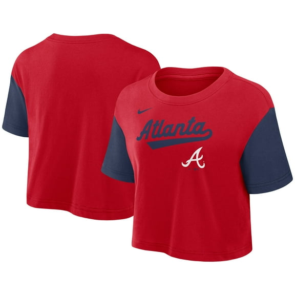 Women's Nike Red/Navy Atlanta Braves Script Dri-FIT Cropped T-Shirt
