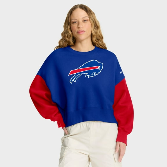 Women's Nike Royal Buffalo Bills Oversized Color-Block Pullover Sweatshirt
