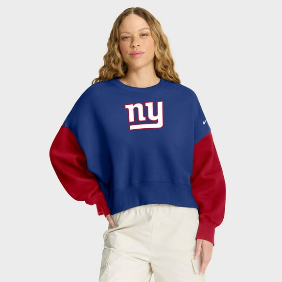 Women's Nike Royal New York Giants Oversized Color-Block Pullover Sweatshirt