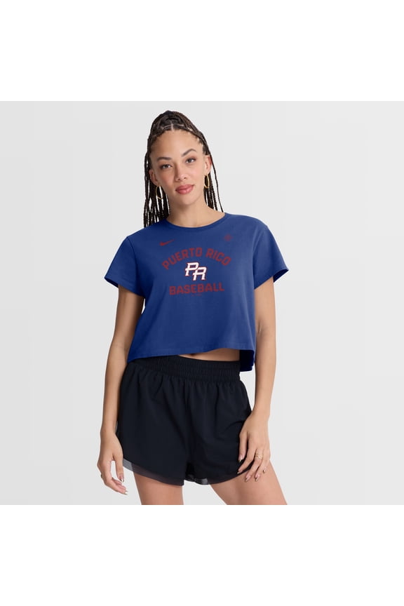 Women's Nike Royal Puerto Rico Baseball 2026 World Baseball Classic Mod Cropped T-Shirt