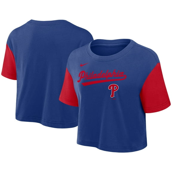 Women's Nike Royal/Red Philadelphia Phillies Script Dri-FIT Cropped T-Shirt