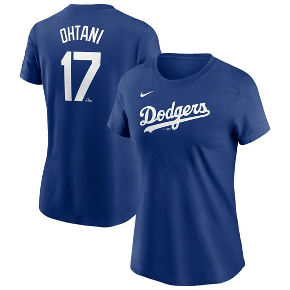 Women's Nike Shohei Ohtani Royal Los Angeles Dodgers Cooperstown Collection Fuse Name & Number T-Shirt