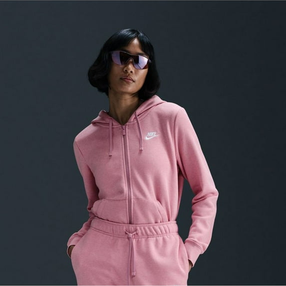 Women's Nike Sportswear Club Fleece Full-Zip Hoodie Color: Elemental Pink Heather Size: LARGE