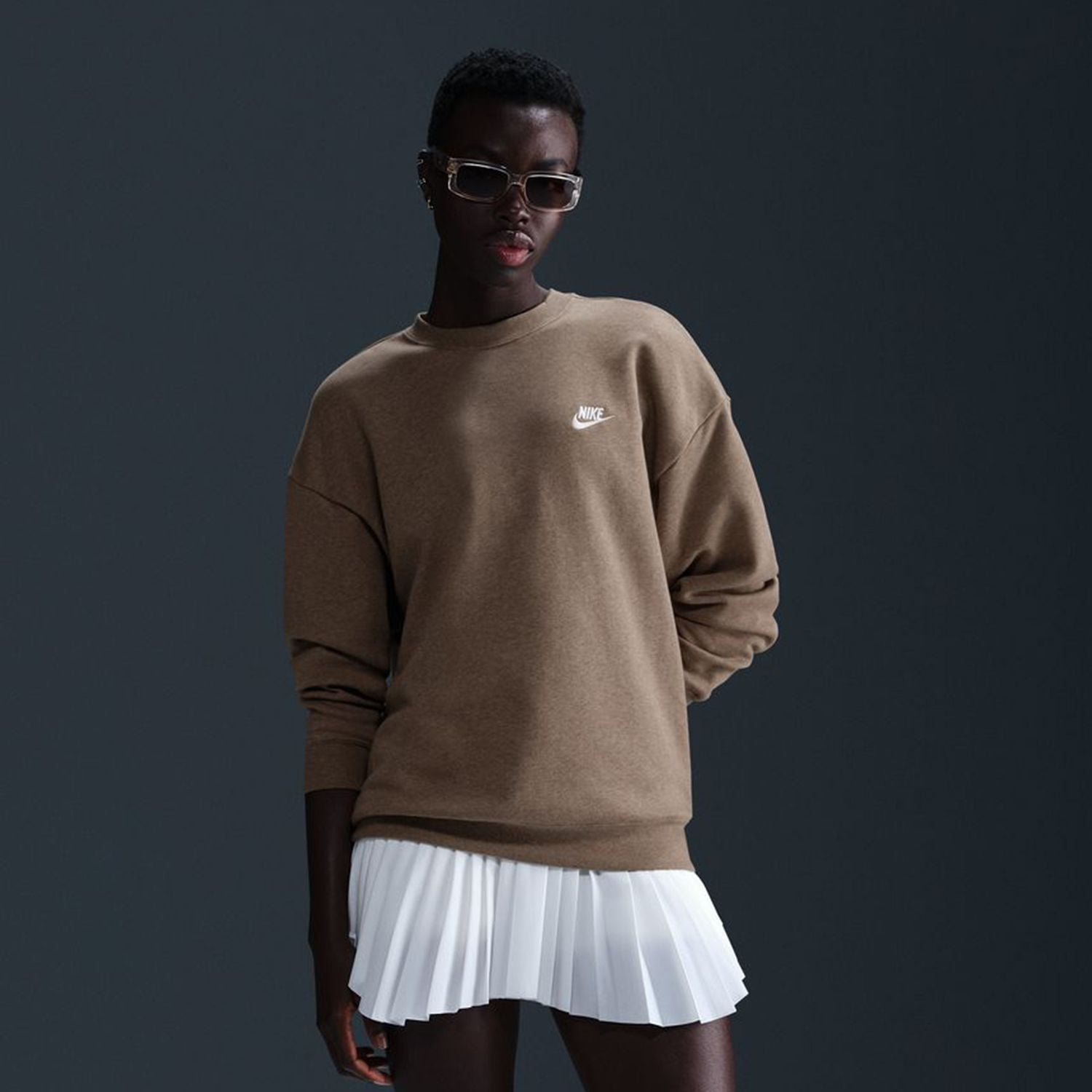 Women's Nike Sportswear Club Fleece Loose Crewneck Sweatshirt Color: Birch Heather Size: LARGE - Walmart.com