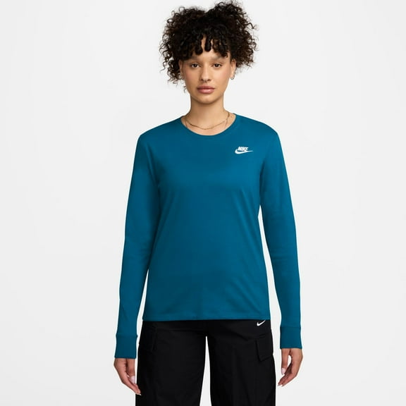 Women's Nike Sportswear Club Long Sleeve T-Shirt Color: Green Abyss Size: LARGE