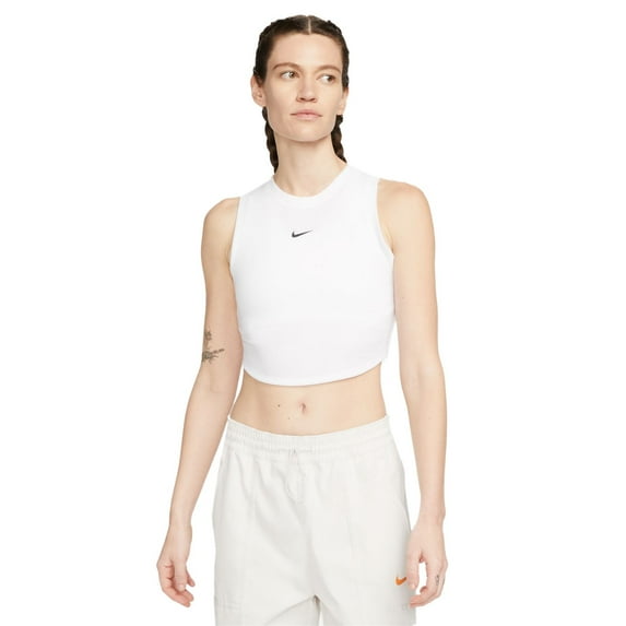 Women's Nike Sportswear Essentials Ribbed Cropped Tank Top Color: White Size: LARGE