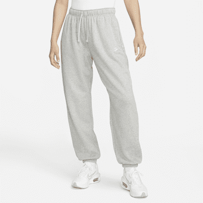 Nike Sportswear Club Fleece Women's Mid-Rise Oversized Sweatpants Color: Dark Grey Heather/White Size: L (12–14)