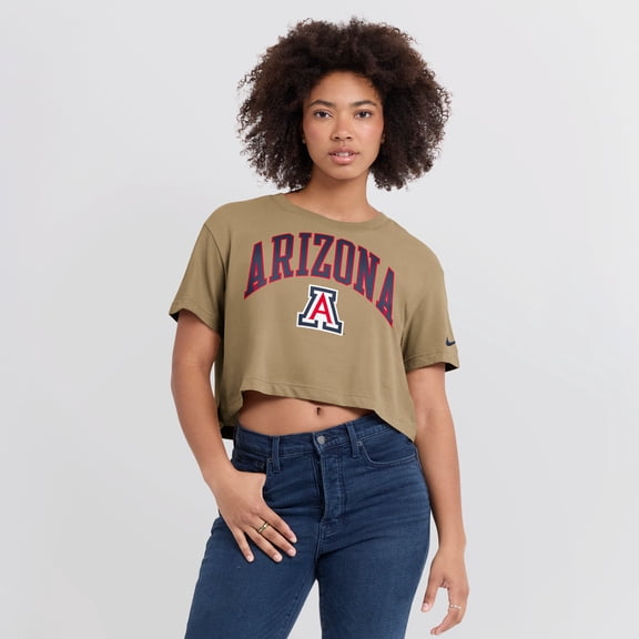 Women's Nike Tan Arizona Wildcats Athletic Prep Arch Dri-FIT Cropped T-Shirt