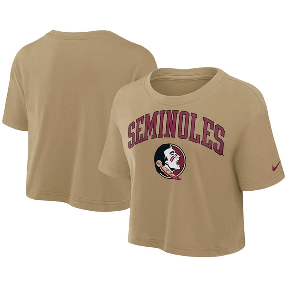 Women's Nike Tan Florida State Seminoles Athletic Prep Arch Dri-FIT Cropped T-Shirt