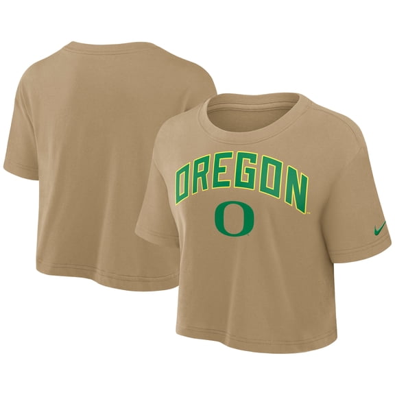 Women's Nike Tan Oregon Ducks Athletic Prep Arch Dri-FIT Cropped T-Shirt