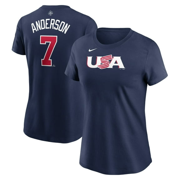Women's Nike Tim Anderson Navy USA Baseball 2023 World Baseball Classic Name & Number T-Shirt