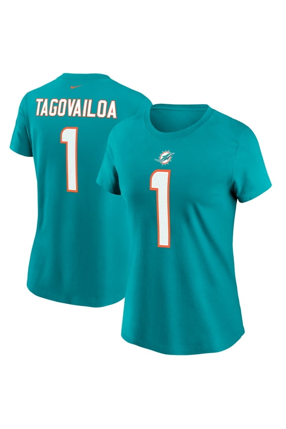 Women's Nike Tua Tagovailoa Aqua Miami Dolphins Name & Number T-Shirt