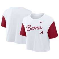 Women's Nike White/Crimson Alabama Crimson Tide Color-Block Script Dri-FIT Cropped T-Shirt