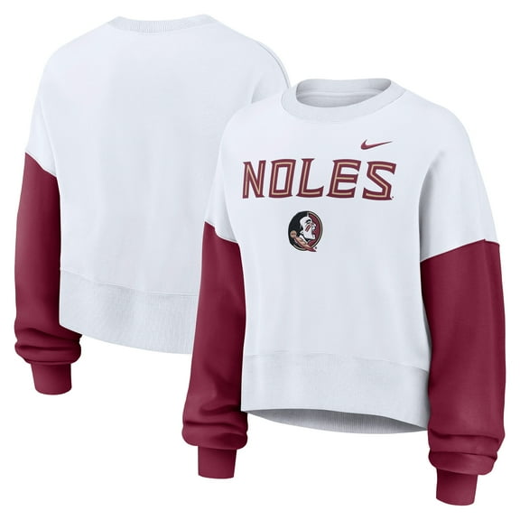 Women's Nike White Florida State Seminoles Oversized Color-Block Pullover Sweatshirt