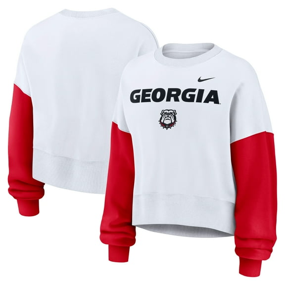 Women's Nike White Georgia Bulldogs Oversized Color-Block Pullover Sweatshirt