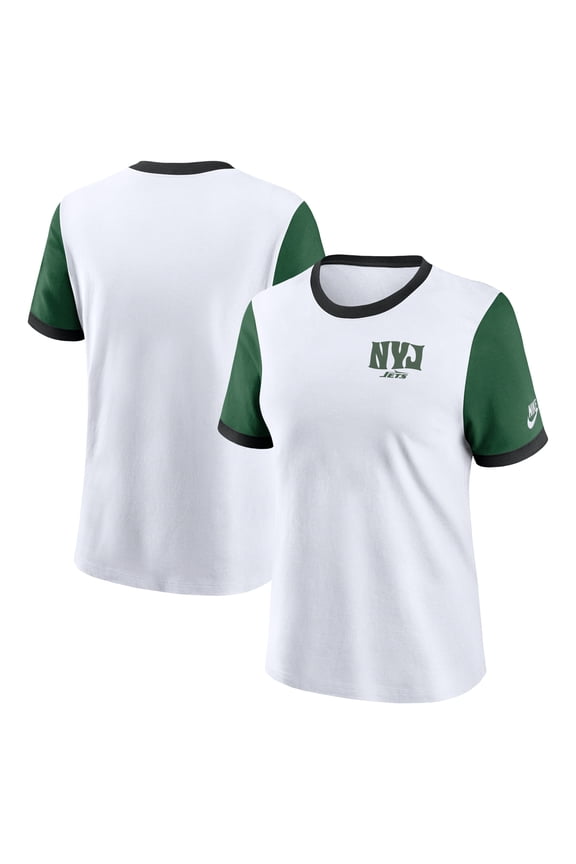 Women's Nike White/Green New York Jets Rewind Ringer T-Shirt