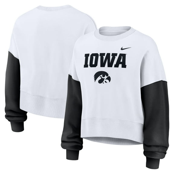 Women's Nike White Iowa Hawkeyes Oversized Color-Block Pullover Sweatshirt