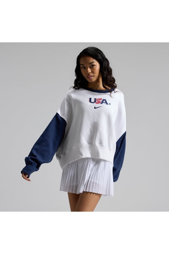 Women's Nike White/Navy USA Baseball 2026 World Baseball Classic Oversized Phoenix Fleece Sweatshirt
