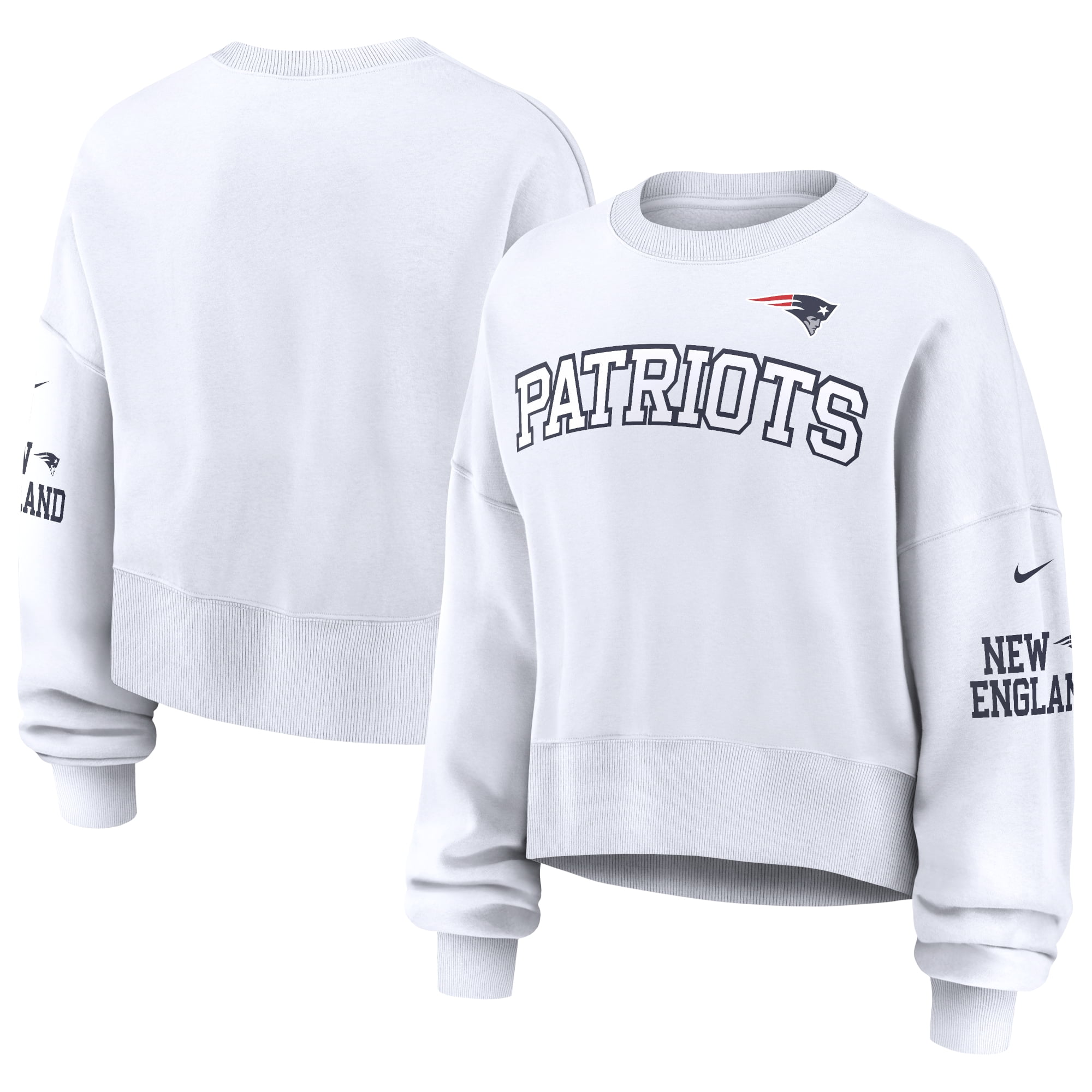Women s Nike White New England Patriots Oversized Long Sleeve Cropped Sweatshirt Walmart