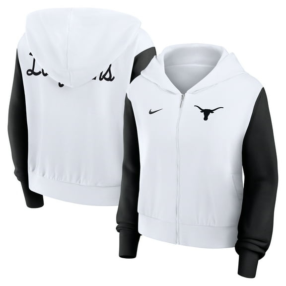 Women's Nike White Texas Longhorns Cropped Color-Block Script Full-Zip Hoodie