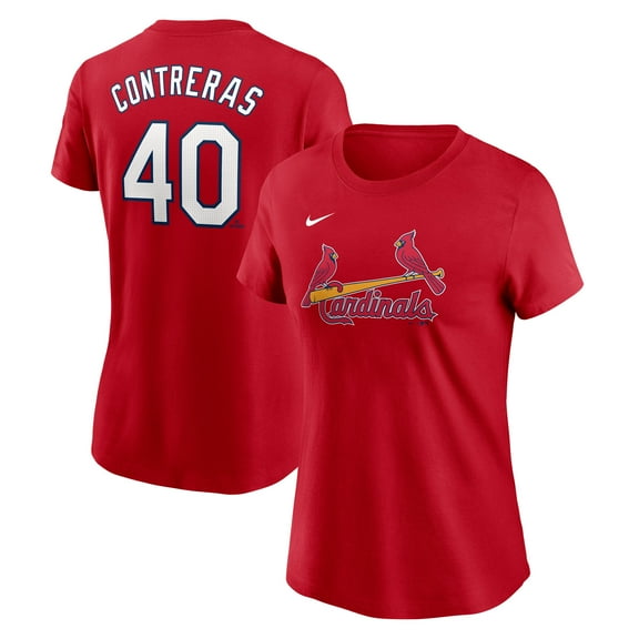 Women's Nike Willson Contreras Red St. Louis Cardinals Cooperstown Collection Fuse Name & Number T-Shirt