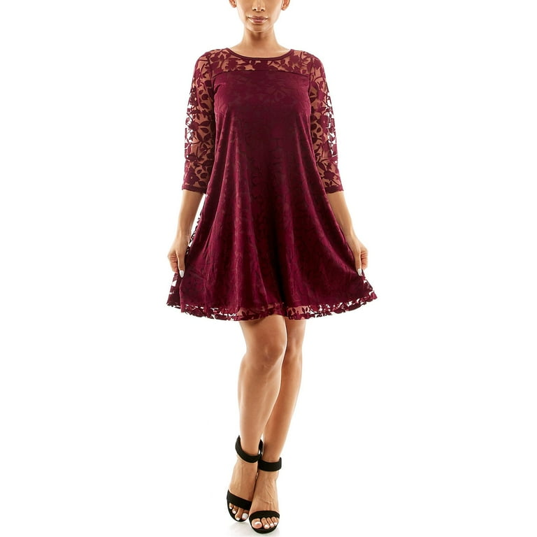 Women s Nina Leonard Burnout Trapeze Dress Color Deep Wine Size MEDIUM