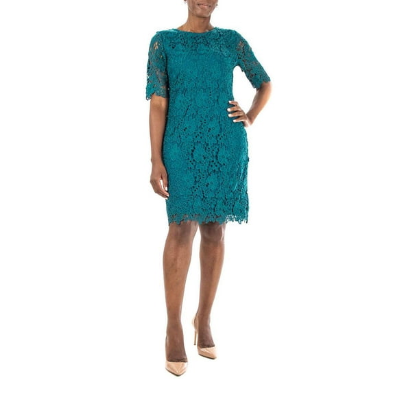 Women's Nina Leonard Floral Lace Sheath Cocktail Dress Color: Radiant Teal Size: SMALL