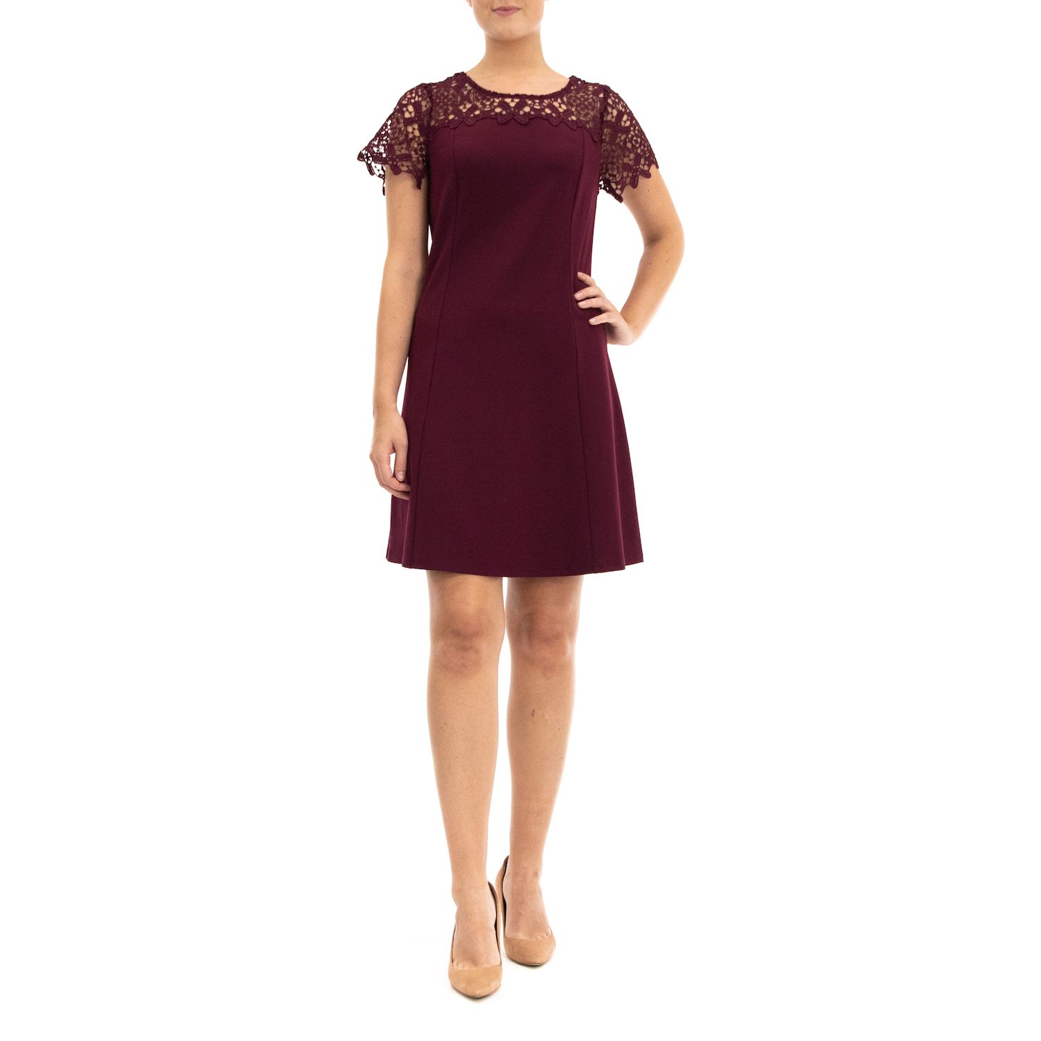 chinese dress ladies Nina Leonard Scoop Neck Crochet Lace Sheath Dress