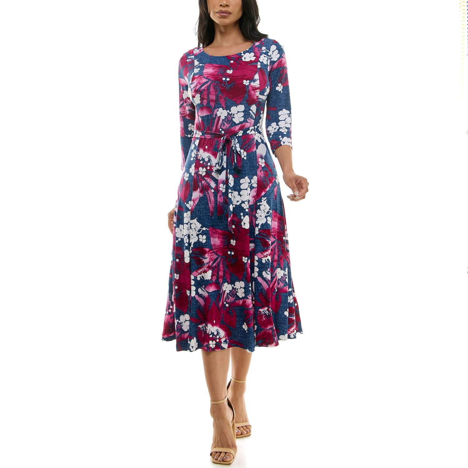 women's nina leonard print midi dress Nina Leonard Scoop-Neck Sleeveless Midi Dress - Blue