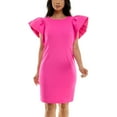 thumbnail image 1 of Women's Nina Leonard Ruffle Shoulder Sheath Mini Dress Color: Hot Pink Size: LARGE, 1 of 4