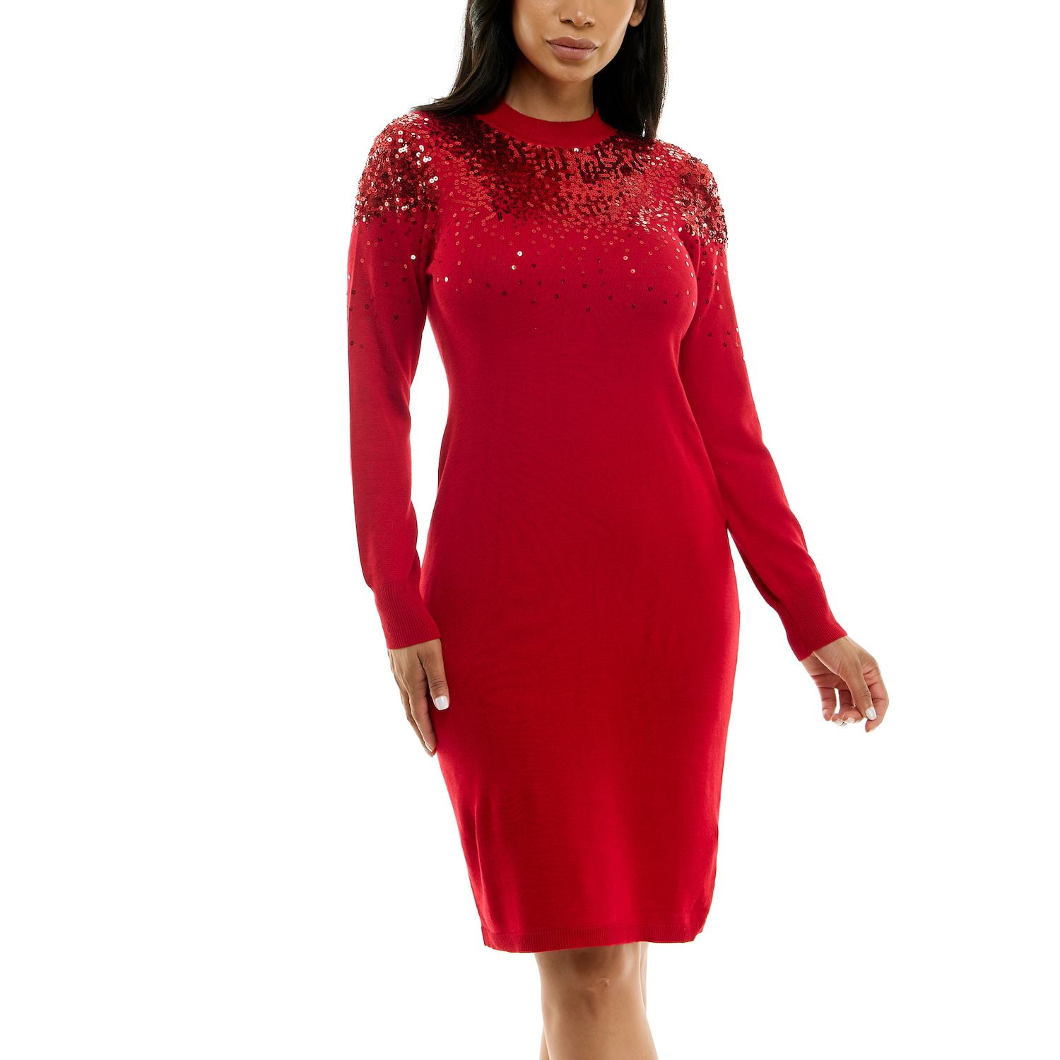 Women's Nina Leonard Sequins Sweater Dress Color Red Size SMALL — free download