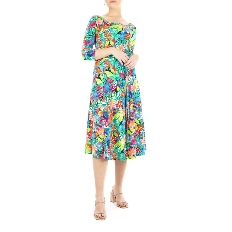 Women s Nina Leonard Sylvia Print Midi Dress Color Dragon Fruit Multi Size SMALL Walmart